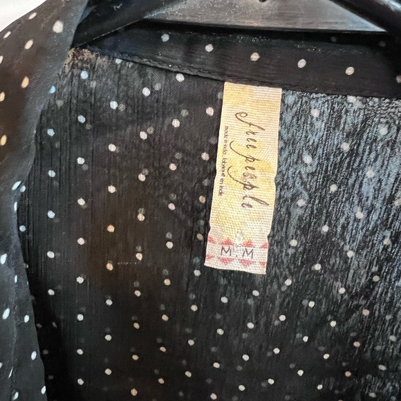 Free People Sheer Blouse Black/White Dots Ruched - Picture 2 of 5